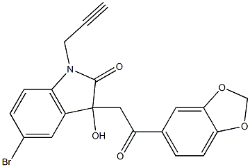 3-[2-(1,3-benzodioxol-5-yl)-2-oxoethyl]-5-bromo-3-hydroxy-1-(2-propynyl)-1,3-dihydro-2H-indol-2-one Structure