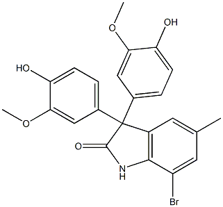 7-bromo-3,3-bis(4-hydroxy-3-methoxyphenyl)-5-methyl-1,3-dihydro-2H-indol-2-one 结构式