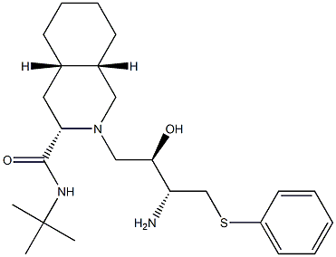 (3S,4aS,8aS)-N-(1,1-Dimethylethyl)decahydro-2-[(2R,3R)-2-hydroxy-3-amino-4-(phenylthio)butyl]-3-isoquinolinecarboxamide.,,结构式