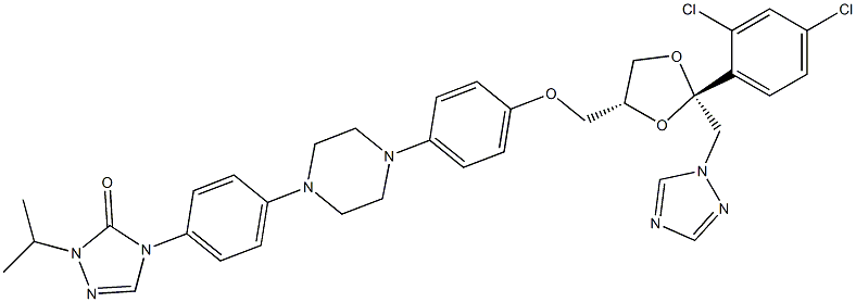 4-[4-[4-[4-[[Cis-2-(2,4-dichlorophenyl)-2-(1H-1,2,4-triazol-1-ylmethyl)-1,3-dioxolan-4-yl]methoxy]phenyl]piperazin-1-yl]phenyl]-2-(1-methylethyl)-2,4-dihydro-3H-1,2,4-triazol-3-one. Structure