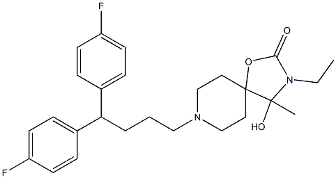 8-[4,4-bis(4-fluorophenyl)butyl]-3-ethyl-4-hydroxy-4-methyl-1-oxa-3,8-diazaspiro[4.5]decan-2-one Struktur