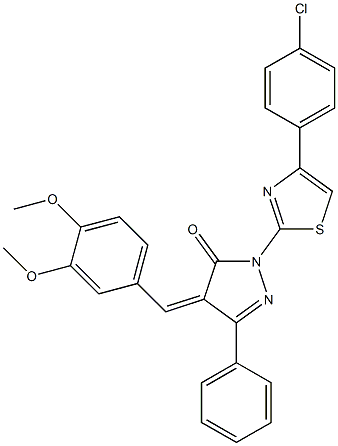 1-[4-(4-chlorophenyl)-1,3-thiazol-2-yl]-4-[(Z)-(3,4-dimethoxyphenyl)methylidene]-3-phenyl-1H-pyrazol-5-one Struktur