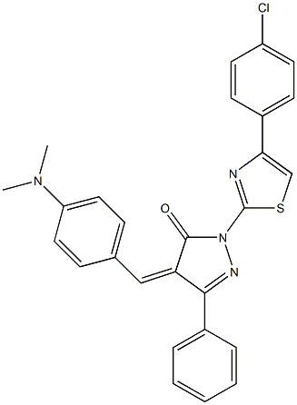 1-[4-(4-chlorophenyl)-1,3-thiazol-2-yl]-4-{(Z)-[4-(dimethylamino)phenyl]methylidene}-3-phenyl-1H-pyrazol-5-one,,结构式