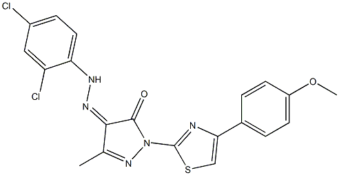 1-[4-(4-methoxyphenyl)-1,3-thiazol-2-yl]-3-methyl-1H-pyrazole-4,5-dione 4-[N-(2,4-dichlorophenyl)hydrazone] Struktur