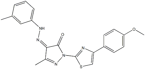 1-[4-(4-methoxyphenyl)-1,3-thiazol-2-yl]-3-methyl-1H-pyrazole-4,5-dione 4-[N-(3-methylphenyl)hydrazone] 化学構造式