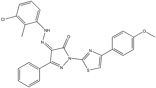 1-[4-(4-methoxyphenyl)-1,3-thiazol-2-yl]-3-phenyl-1H-pyrazole-4,5-dione 4-[N-(3-chloro-2-methylphenyl)hydrazone] Struktur