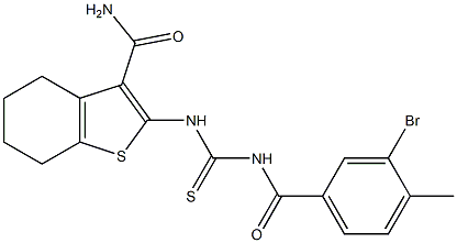 2-({[(3-bromo-4-methylbenzoyl)amino]carbothioyl}amino)-4,5,6,7-tetrahydro-1-benzothiophene-3-carboxamide,,结构式
