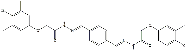 2-(4-chloro-3,5-dimethylphenoxy)-N'-{(E)-[4-({(E)-2-[2-(4-chloro-3,5-dimethylphenoxy)acetyl]hydrazono}methyl)phenyl]methylidene}acetohydrazide,,结构式