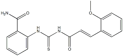 2-[({[(E)-3-(2-methoxyphenyl)-2-propenoyl]amino}carbothioyl)amino]benzamide Struktur