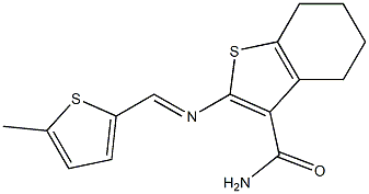 2-{[(E)-(5-methyl-2-thienyl)methylidene]amino}-4,5,6,7-tetrahydro-1-benzothiophene-3-carboxamide Struktur