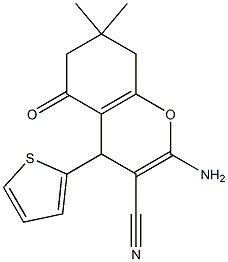 2-amino-7,7-dimethyl-5-oxo-4-(2-thienyl)-5,6,7,8-tetrahydro-4H-chromene-3-carbonitrile Struktur