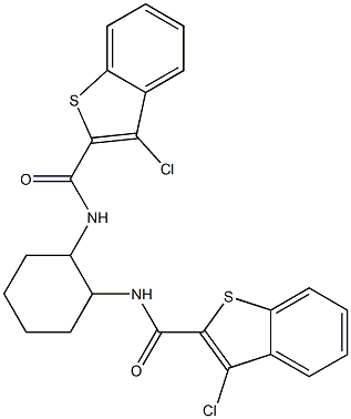 3-chloro-N-(2-{[(3-chloro-1-benzothiophen-2-yl)carbonyl]amino}cyclohexyl)-1-benzothiophene-2-carboxamide 化学構造式