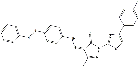 3-methyl-1-[4-(4-methylphenyl)-1,3-thiazol-2-yl]-1H-pyrazole-4,5-dione 4-(N-{4-[(E)-2-phenyldiazenyl]phenyl}hydrazone) Structure
