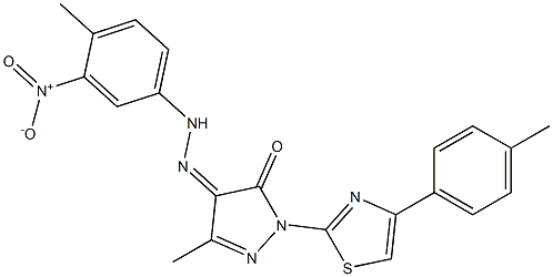 3-methyl-1-[4-(4-methylphenyl)-1,3-thiazol-2-yl]-1H-pyrazole-4,5-dione 4-[N-(4-methyl-3-nitrophenyl)hydrazone] Struktur