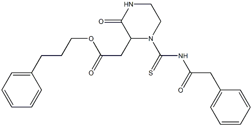 3-phenylpropyl 2-(3-oxo-1-{[(2-phenylacetyl)amino]carbothioyl}-2-piperazinyl)acetate,,结构式
