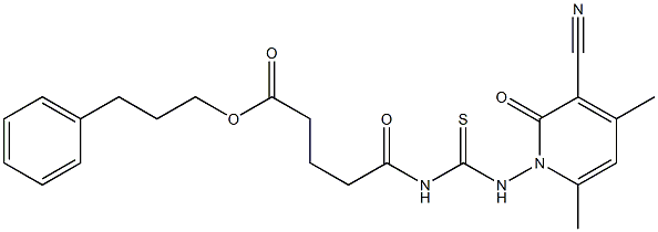 3-phenylpropyl 5-[({[3-cyano-4,6-dimethyl-2-oxo-1(2H)-pyridinyl]amino}carbothioyl)amino]-5-oxopentanoate Struktur