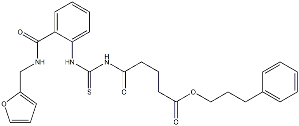 3-phenylpropyl 5-{[(2-{[(2-furylmethyl)amino]carbonyl}anilino)carbothioyl]amino}-5-oxopentanoate Struktur
