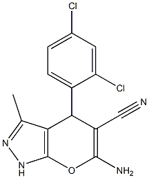 6-amino-4-(2,4-dichlorophenyl)-3-methyl-1,4-dihydropyrano[2,3-c]pyrazole-5-carbonitrile,,结构式