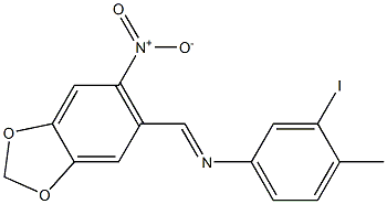 3-iodo-4-methyl-N-[(E)-(6-nitro-1,3-benzodioxol-5-yl)methylidene]aniline Structure