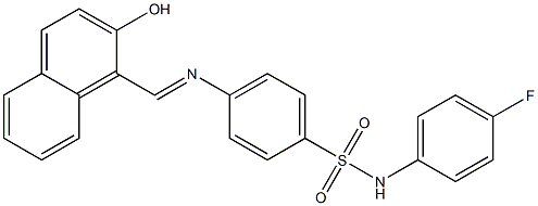 N-(4-fluorophenyl)-4-{[(E)-(2-hydroxy-1-naphthyl)methylidene]amino}benzenesulfonamide 化学構造式