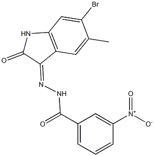 N'-(6-bromo-5-methyl-2-oxo-1,2-dihydro-3H-indol-3-ylidene)-3-nitrobenzohydrazide Structure