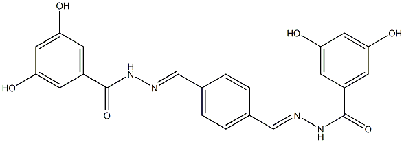 N'-[(E)-(4-{[(E)-2-(3,5-dihydroxybenzoyl)hydrazono]methyl}phenyl)methylidene]-3,5-dihydroxybenzohydrazide Struktur