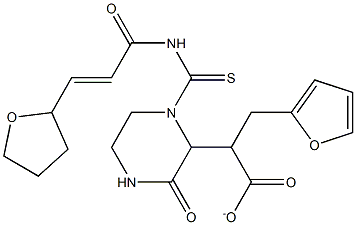 tetrahydro-2-furanylmethyl 2-[1-({[(E)-3-(2-furyl)-2-propenoyl]amino}carbothioyl)-3-oxo-2-piperazinyl]acetate Structure