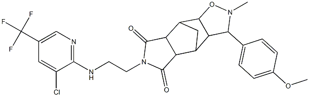 10-(2-{[3-chloro-5-(trifluoromethyl)-2-pyridinyl]amino}ethyl)-5-(4-methoxyphenyl)-4-methyl-3-oxa-4,10-diazatetracyclo[5.5.1.0~2,6~.0~8,12~]tridecane-9,11-dione Struktur