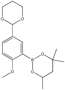 2-[5-(1,3-Dioxan-2-yl)-2-methoxyphenyl]-4,4,6-trimethyl-1,3,2-dioxaborinane 化学構造式