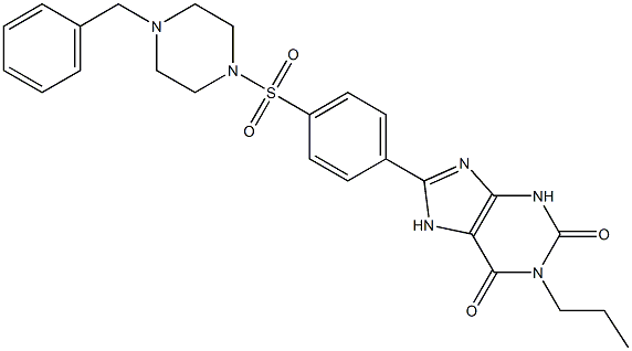 8-[4-(4-Benzyl-piperazine-1-sulfonyl)-phenyl]-1-propyl-3,7-dihydro-purin-2,6-dione 化学構造式