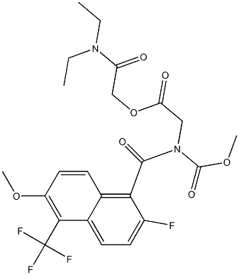 2-[N-メトキシカルボニル-N-[[2-フルオロ-6-メトキシ-5-トリフルオロメチル-1-ナフタレニル]カルボニル]アミノ]酢酸ジエチルアミノカルボニルメチル 化学構造式