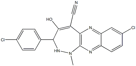 2,3-Dihydro-3-(4-chlorophenyl)-8-chloro-1-methyl-4-hydroxy-1H-1,2-diazepino[3,4-b]quinoxaline-5-carbonitrile Struktur