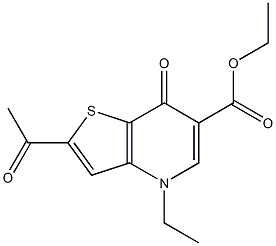2-Acetyl-4-ethyl-7-oxothieno[3,2-b]pyridine-6-carboxylic acid ethyl ester Struktur
