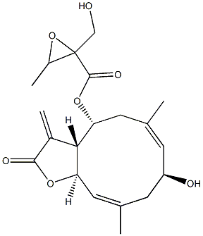 (3aR,4R,6E,8S,10E,11aR)-3a,4,5,8,9,11a-Hexahydro-4-[2-(hydroxymethyl)-3-methyloxiran-2-ylcarbonyloxy]-6,10-dimethyl-3-methylene-8-hydroxycyclodeca[b]furan-2(3H)-one Structure