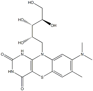 7-Methyl-8-(dimethylamino)-10-[(2S,3S,4R)-2,3,4,5-tetrahydroxypentyl]-1H-pyrimido[5,4-b][1,4]benzothiazine-2,4(3H,10H)-dione 结构式