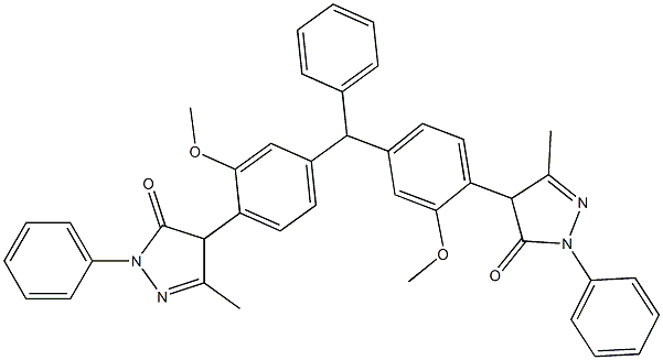 4,4'-[(フェニルメチレン)ビス(2-メトキシ-4,1-フェニレン)]ビス(2,4-ジヒドロ-5-メチル-2-フェニル-3H-ピラゾール-3-オン) 化学構造式