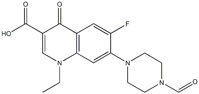 1-エチル-6-フルオロ-1,4-ジヒドロ-4-オキソ-7-(4-ホルミルピペラジノ)-3-キノリンカルボン酸 化学構造式