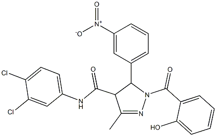 N-(3,4-Dichlorophenyl)-5-(3-nitrophenyl)-1-(2-hydroxybenzoyl)-3-methyl-4,5-dihydro-1H-pyrazole-4-carboxamide 结构式