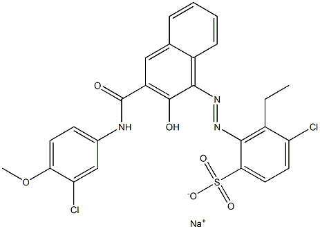 4-クロロ-3-エチル-2-[[3-[[(3-クロロ-4-メトキシフェニル)アミノ]カルボニル]-2-ヒドロキシ-1-ナフチル]アゾ]ベンゼンスルホン酸ナトリウム 化学構造式