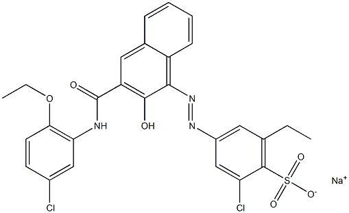 2-クロロ-6-エチル-4-[[3-[[(3-クロロ-6-エトキシフェニル)アミノ]カルボニル]-2-ヒドロキシ-1-ナフチル]アゾ]ベンゼンスルホン酸ナトリウム 化学構造式