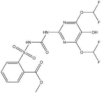 2-[[[[[4,6-ビス(ジフルオロメトキシ)-5-ヒドロキシ-2-ピリミジニル]アミノ]カルボニル]アミノ]スルホニル]安息香酸メチル 化学構造式