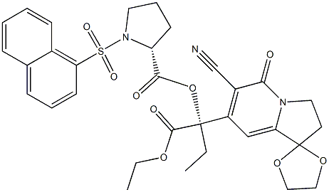 6-Cyano-7-[(S)-1-ethoxycarbonyl-1-[[(2R)-1-[(1-naphtyl)sulfonyl]-2-pyrrolidinyl]carbonyloxy]propyl]-2,3-dihydrospiro[indolizine-1,2'-[1,3]dioxolan]-5-one Structure