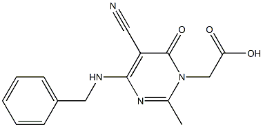 2-Methyl-4-benzylamino-5-cyano-6-oxopyrimidine-1(6H)-acetic acid Struktur