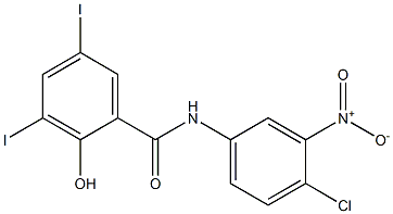 N-[4-クロロ-3-ニトロフェニル]-2-ヒドロキシ-3,5-ジヨードベンズアミド 化学構造式