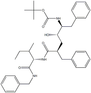 (2S)-N-Benzyl-2-[[(2R,4S,5S)-2-benzyl-5-(tert-butyloxycarbonylamino)-4-hydroxy-6-phenylhexanoyl]amino]-3-methylvaleramide Struktur