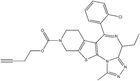 1-Methyl-4-ethyl-6-(2-chlorophenyl)-9-(3-butynyloxy)carbonyl-7,8,9,10-tetrahydro-4H-pyrido[4',3':4,5]thieno[3,2-f][1,2,4]triazolo[4,3-a][1,4]diazepine Struktur