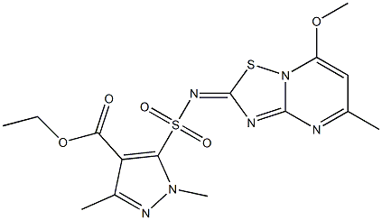 1,3-Dimethyl-5-[(7-methoxy-5-methyl-2H-[1,2,4]thiadiazolo[2,3-a]pyrimidin-2-ylidene)sulfamoyl]-1H-pyrazole-4-carboxylic acid ethyl ester Struktur