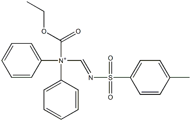 N-Ethoxycarbonyl-N-(4-methylphenylsulfonyliminomethyl)-N-phenylbenzenaminium Structure