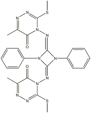 1,3-Diphenyl-2,4-bis[[(4,5-dihydro-6-methyl-3-methylthio-5-oxo-1,2,4-triazin)-4-yl]imino]-1,3-diazetidine 结构式