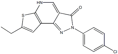 2-(4-Chlorophenyl)-7-ethyl-5H-pyrazolo[3,4-d]thieno[2,3-b]pyridin-3(2H)-one,,结构式